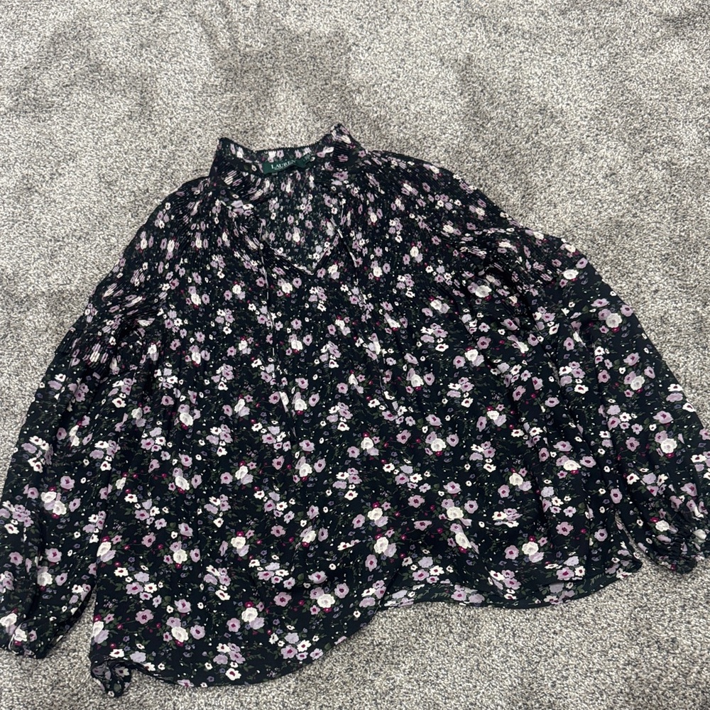Lauren Ralph Lauren Black and Pink Floral Blouse